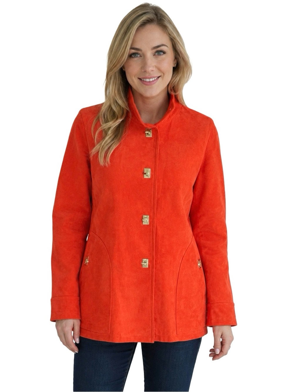 Gretchen Scott Vibrant Orange Suede Jacket Size Small